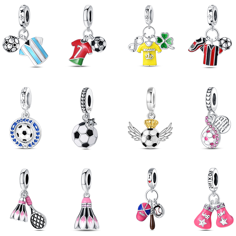 Badminton Materi - ファッション 925 シルバーサッカージャージバドミントン野球ダンベルスポーツチャームビーズフィット 925 オリジナルブレスレット DIY